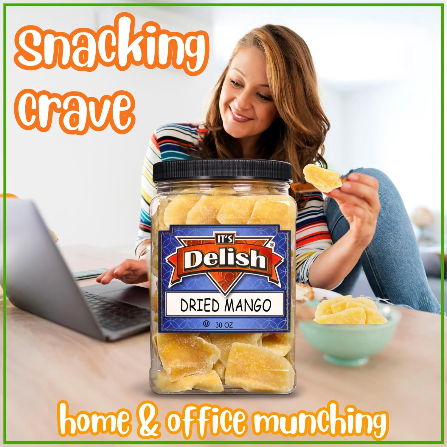 Dried Mango Slices by Its Delish, 30 OZ Jumbo Reusable Container  Candied Dried Fruit  Natural Flavor, Sweetened & Low Sugar, No Color Added  Dry Mango Candy Healthy Snacks  Vegan, Kosher