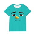 thumbnail image 2 of Blusas y camisas de manga corta con cuello redondo para niños y niñas, color liso, con estampado de expresión linda, manga corta, holgadas y cómodas, blusa para niña, 2 of 6