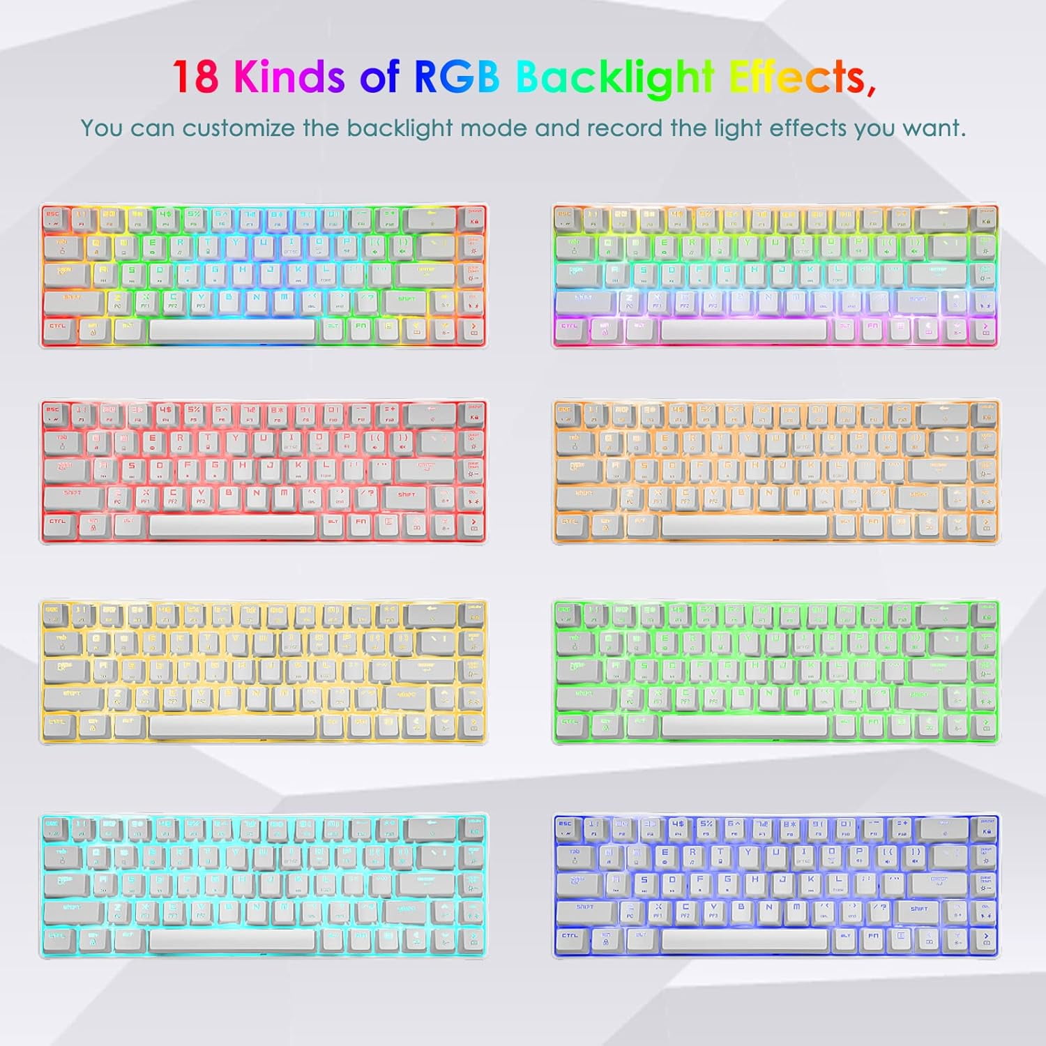 60% Mechanical Gaming Keyboard Red Switch Mini 68 Keys Wired Type C 18 Backlit Effects,Lightweight RGB 6400DPI Honeycomb Optical Mouse,Gaming Mouse pad for Gamers and Typists (White)