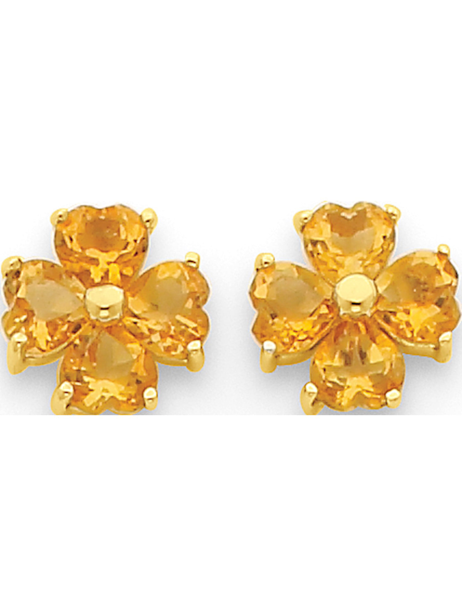 Flower in Heart Stud Earrings Solid 14k Yellow Gold Diamond Cut Style Polished Genuine 9 x 9 mm 