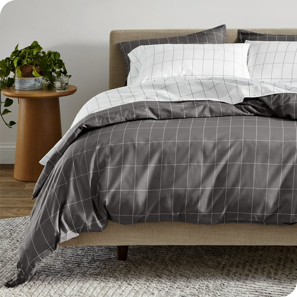 Bare Home Luxury Duvet Cover and Sham Set - Premium 1800 Collection - Ultra-Soft - King/Cal King, Grid - Gray/White, 3-Pieces