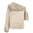 thumbnail image 5 of Cavosen One Shoulder Tops for Women Long Sleeve Pullover Shirts Tunic Solid Flowy T-Shirts Elegant Holiday Tops Fashion Loose Blouse Workout Resort Tees Summer Clothes Beige L, 5 of 7