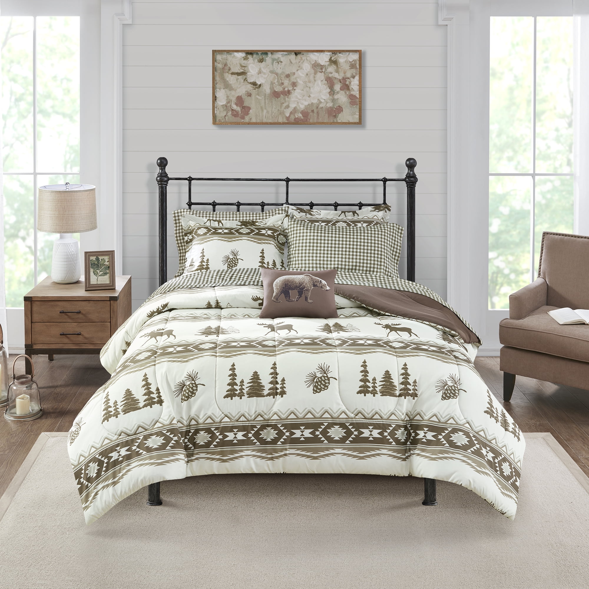 Mainstays Lodge Moose Printed Stripe 9 Piece Bed In A Bag Bedding