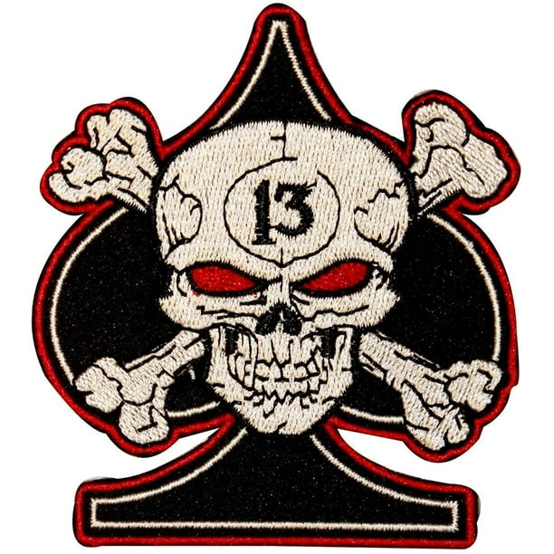 13 Spade Skull Crossbones Patch Biker Badge Symbol Embroidered