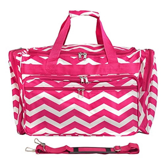 World Traveler 19-inch Carry-On Shoulder Duffel Bag - Fuchsia White Chevron