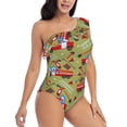 thumbnail image 3 of Gaeub Cartoon Fire Truck Women's One Shoulder Ruffle Tummy Control Swimwear for Swimming Surfing Beach Party - Large, 3 of 8