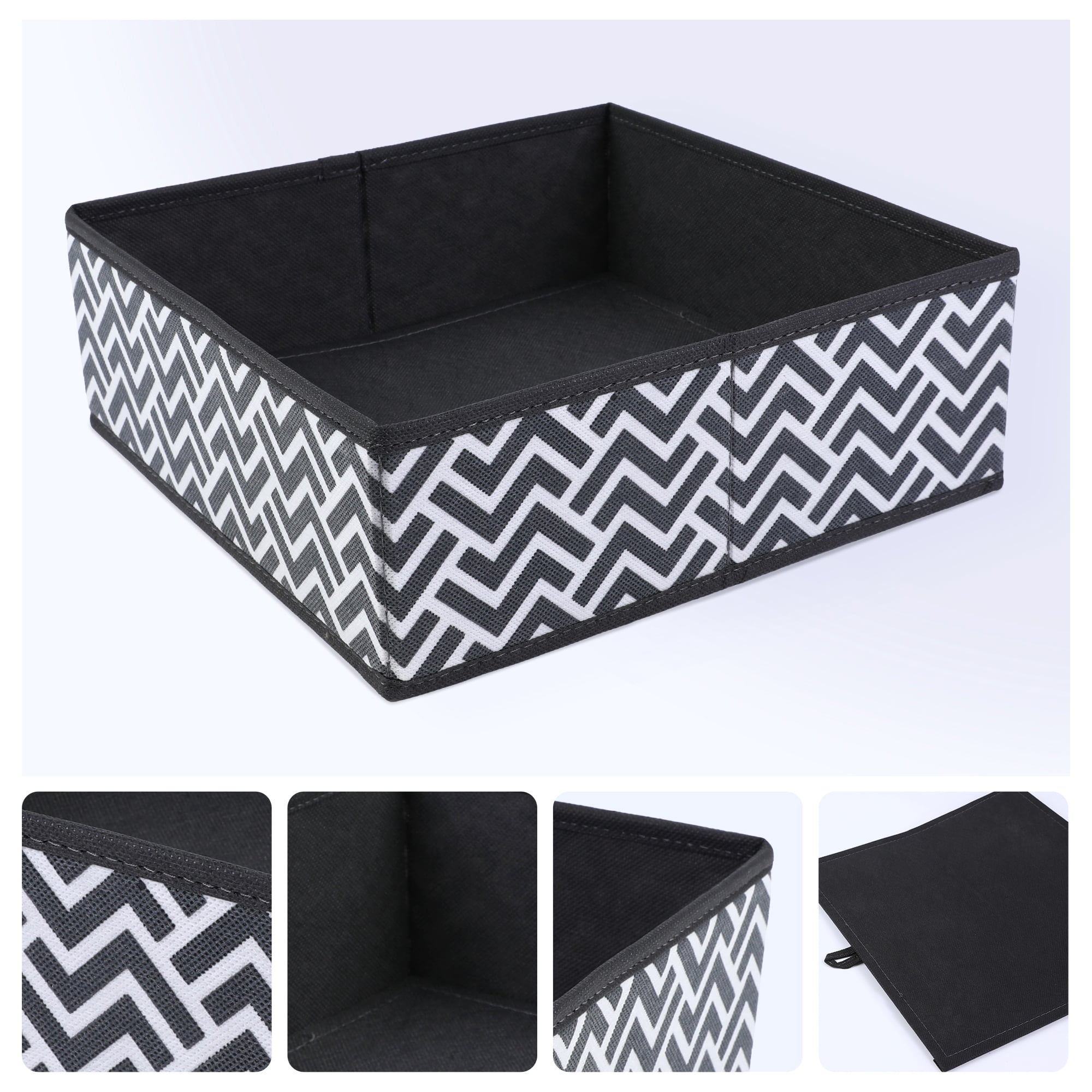 Unique Bargains Storage Bins for Closet Organizers Wavy Pattern Black 11"x11"x3.9"