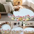 thumbnail image 5 of Round Rug 7Ft Washable Non-Slip, Easter Circle Area Rugs for Living Room Bedroom, Spring Bunny Colorful Eggs Tulip Flowers Blue Check Indoor Floor Mats Carpet Runner for Home Decor Aesthetic, 5 of 8