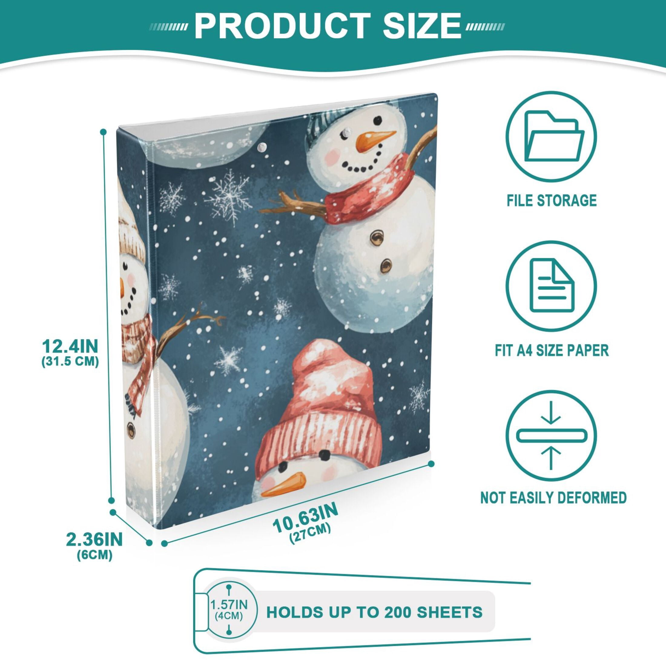 Many Winter Snowmans 3 Ring Binders 1.5 inch Hardcover File Folders with Interior Pockets A4 Size Organizer for School Office Hospital