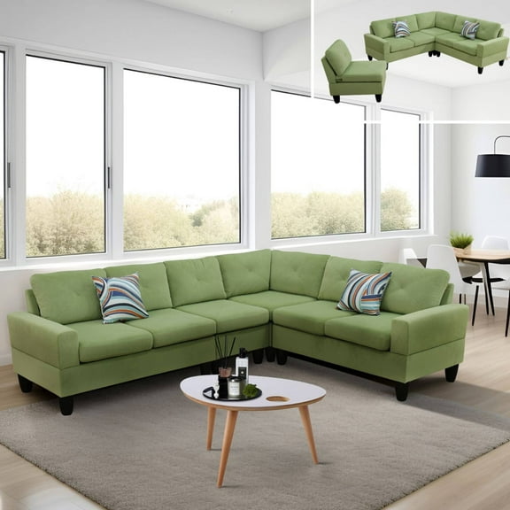 L Shaped Sofa Couch U Shaped Sectional Corner Sofa 6-Seater Furniture Modular Couches for Living room, Apple Green