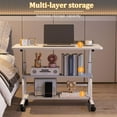thumbnail image 3 of Portable Desk with Wheels Small Standing Desk on Wheels Adjustable Height Rolling Desks for Small Spaces, 24" Computer Desks with Storage Shelves for Home Office Study Walnut Brown, 3 of 7