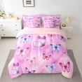 thumbnail image 3 of Manfei Girly Pink Watercolor 7pcs Bedding Comforter Set for Kids, Butterfly Animal Queen Bedding Sets, Chic Artwork Reversible Queen Sheet Sets, Microfiber Bedroom Decor, 3 of 8