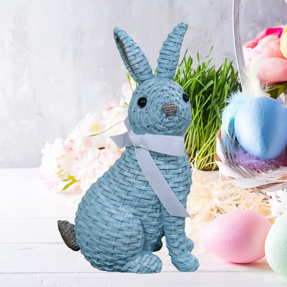 taicans Easter Rabbit Decorative,Rattan Effect Resin Bunny Easter Decor,Table Rabbit Easter Decorations,Spring Bunnies Decoration Statue Figurine for Home Farmhouse-A