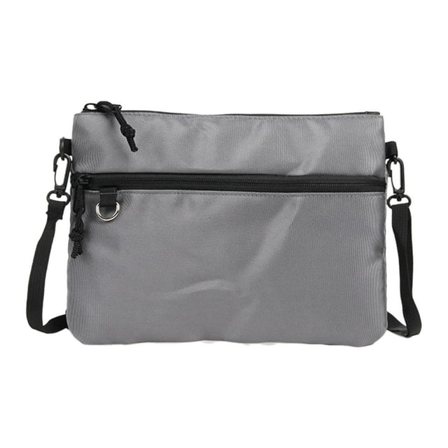 ZLight Mens Shoulder Bag Zipper Closure Solid Color Handbag Adjustable Black Strap Casual Gray 26x19cm