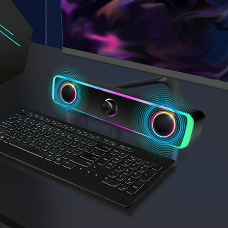 USB Powered Desktop Computer Speakers with RGB Lighting and Easy Volume Control for PC Laptop Gaming
