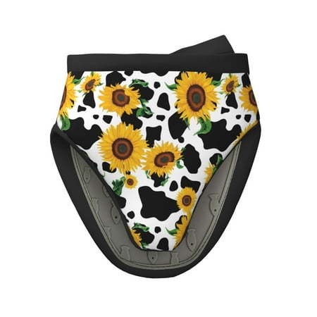 

Pofeuu Cute Cow Print Sunflower D Print Thickened Mini Silicone Oven Mitts Heat Resistant Rubber Oven Mitt Gloves Finger Pinch Grips Pot Holder Silicone Potholder