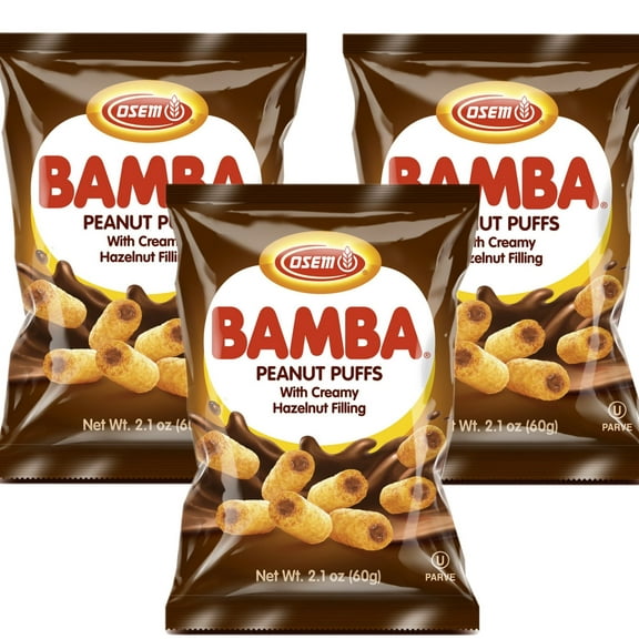 Osem Bamba Hazelnut Cream Peanut Butter Puffed Snacks Corn Puffs, 2.1 oz (Pack of 3)