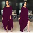 thumbnail image 2 of Loose Round Neck Long Sleeve Irregular Casual Dress S Size (Purple), 2 of 5