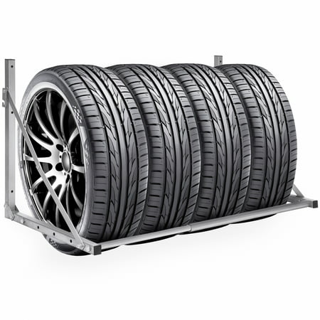 Best Choice Products Heavy Duty Steel Garage Wall Mount Folding Tire Wheel Storage Rack - (Best Garage Rail Storage System)