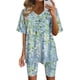 thumbnail image 1 of ICHUANYI Clearance Women's Summer Short Sleeve V-neck Tops Shorts Comfortable Homewear Two-piece Suit Sets(Green, L) ICHUANYI WER2023080816385, 1 of 7