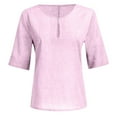thumbnail image 4 of ABATAB Women Plus Size Cotton Linen Shirts Lightweight Keyhole Crew Neck Tunic Tops Casual Half Sleeve Vacation Dressy Blouses(5X-Large,Pink), 4 of 5