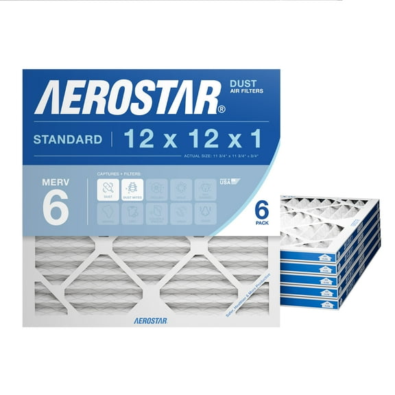 Aerostar 12x12x1 MERV 6 Pleated Air Filter, AC Furnace Air Filter, 6 Pack
