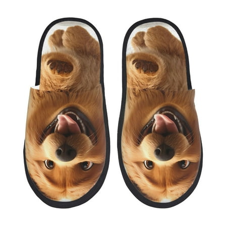 Balery Happy Fluffy Running Dog Slient Indoor Furry Fleece Comfort House Shoes Soft Non-Slip Home Shoes Cotton slippers House Slippers-- Medium
