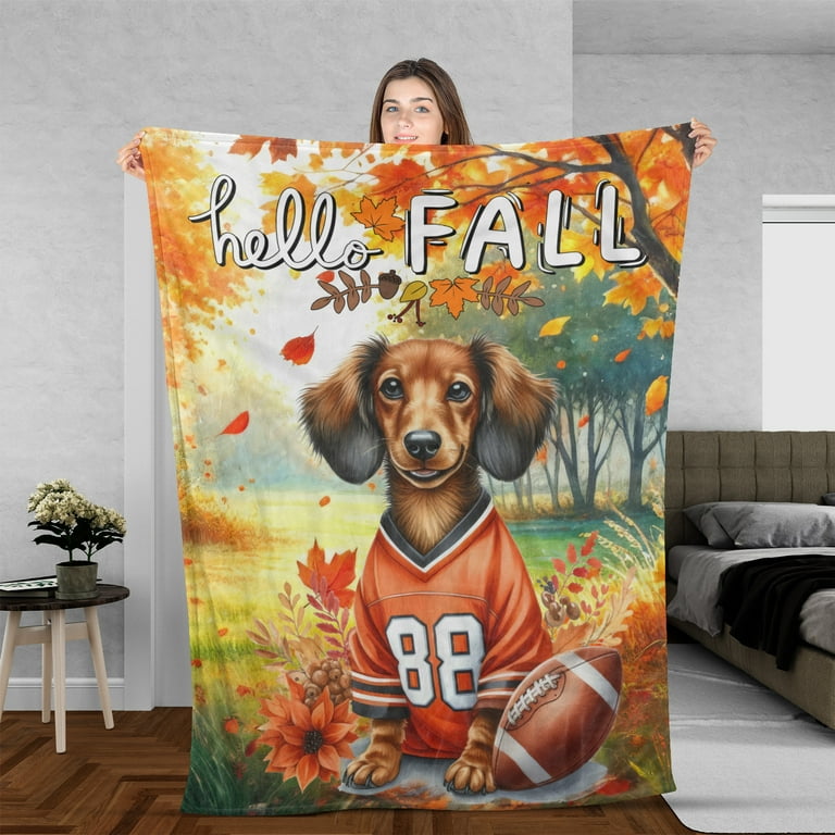 Hello Fall Dachshund Football Welcome Autumn with Leaves