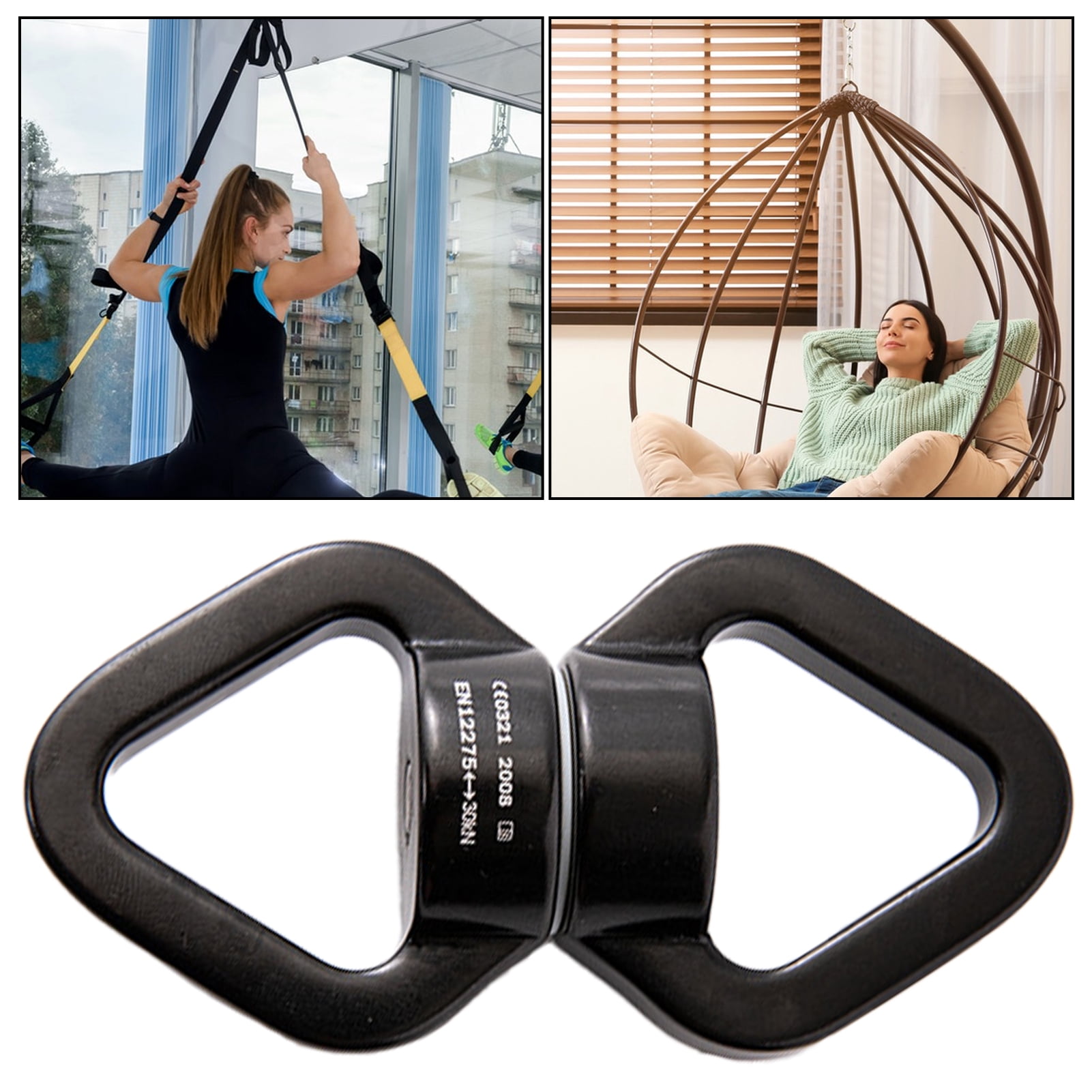 Sioweci Swing Swivel Aluminum Alloy 30KN Swing Universal Rotating Ring Aerial Yoga Hammock Rotating Connector Outdoor Rock Climbing Bearing Swivel Hook Black and Blue