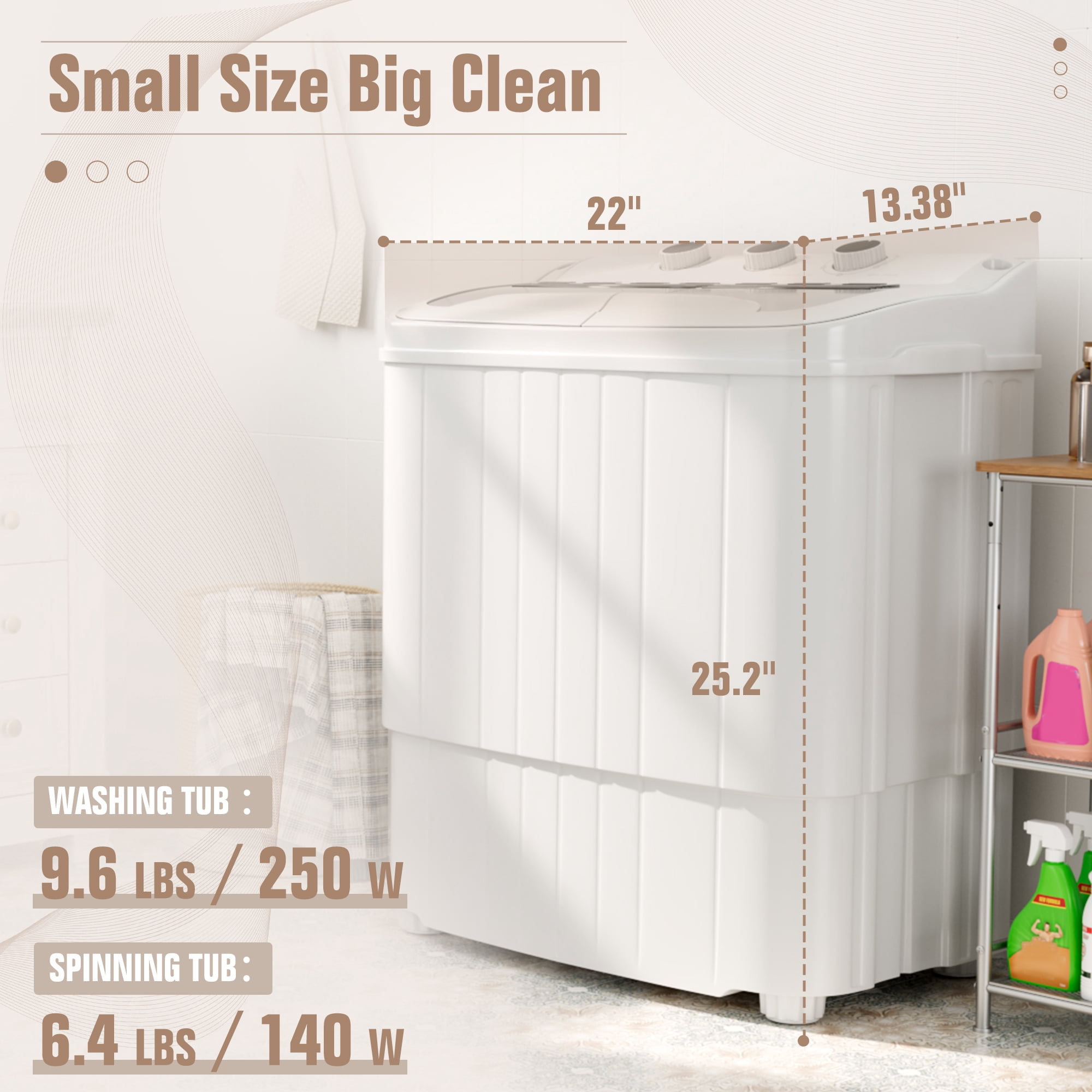 SUNCROWN Portable Washing Machine, 16lbs Portable Washer and Dryer Combo with Drain Pump, 2 In 1 Mini Compact Twin Tub Laundry Washine for Camping, Apartments, Dorms, RV (Grey)