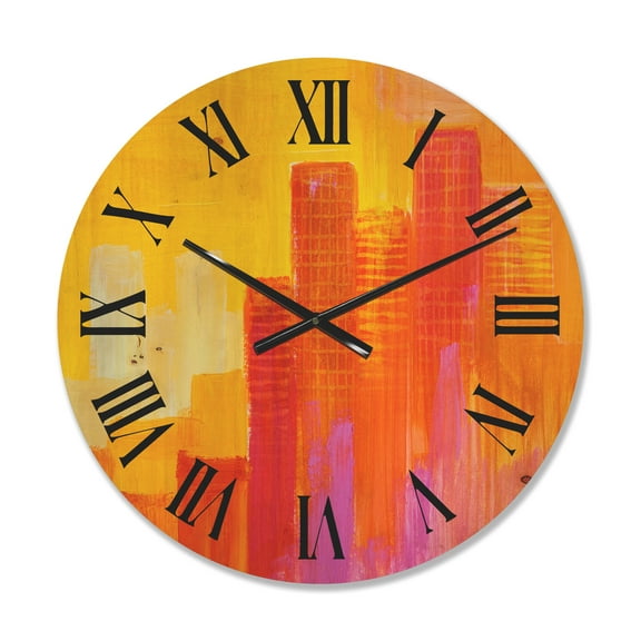 Designart 'Cityscape of Modern City Skyscrapers III' Modern Wood Wall Clock