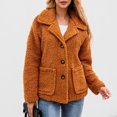 thumbnail image 2 of Fesfesfes Plush Coat for Women Fall Winter Lapel Solid Color Long Sleeve Button Plush Jacket Tops Clearance, 2 of 9