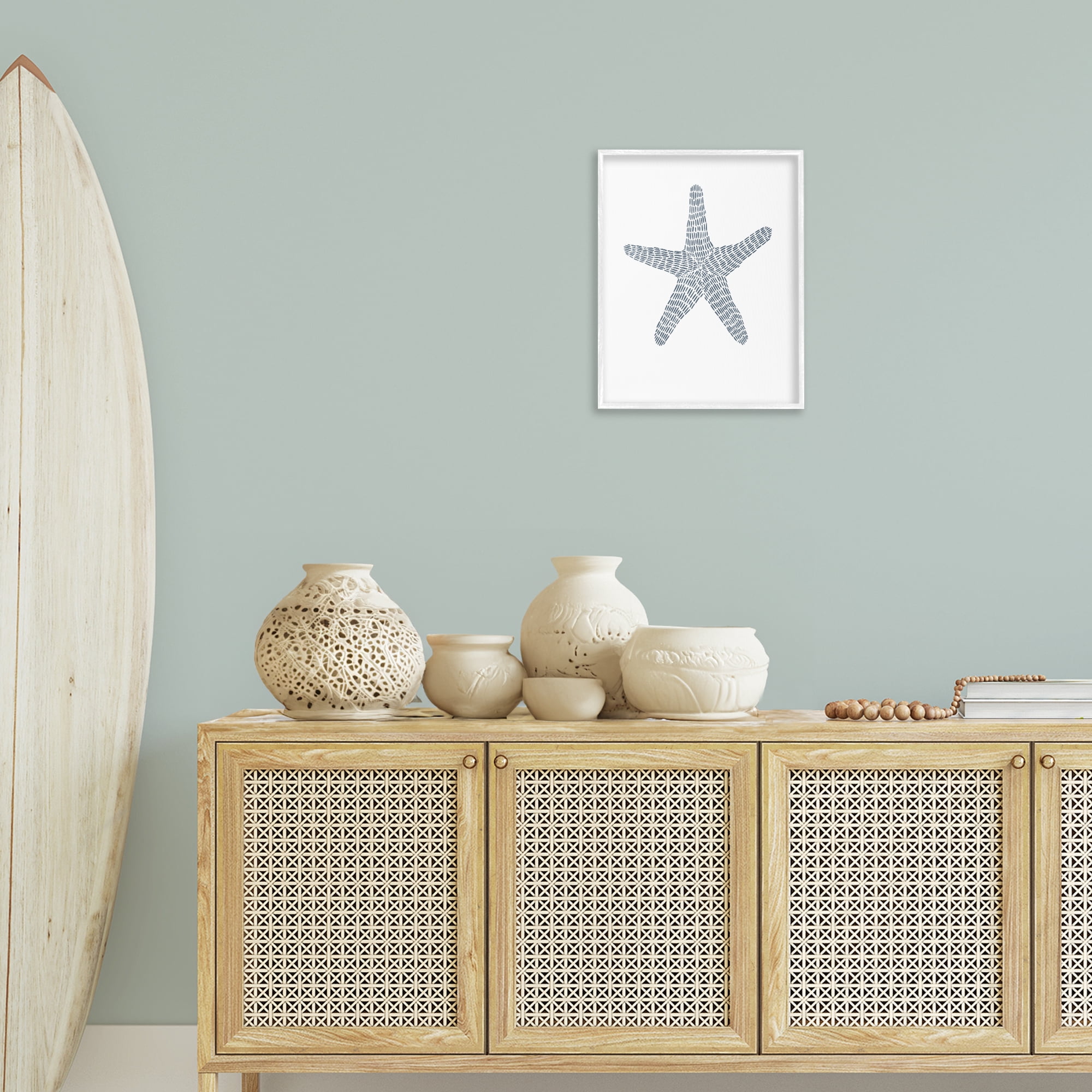 Stupell Industries Minimal Starfish on White Coastal Painting White Framed Art Print Wall Art, 16 x 20