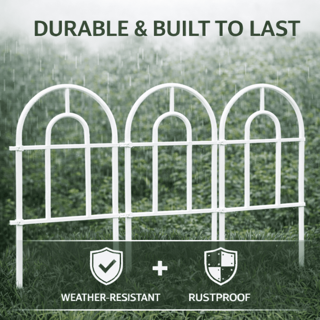 Y&M Decorative Garden Folding Border Fence 16.7in X21ft Rustproof Metal Wire Edging Flower Bed Fences Panel Outdoor White Garden Fencing Edge Patio Landscape
