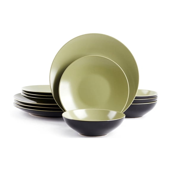 12-Piece Ceramic Cutlery Set - Serves 4 - Microwave and dishwasher available,Olive green