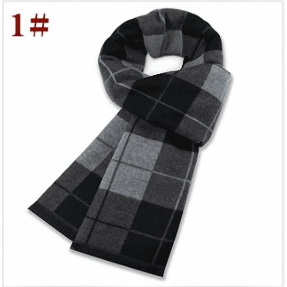 Men's Wool Blend Scarf, Warm Plaid Pattern Winter Scarf with Fringe,31x180cm,1