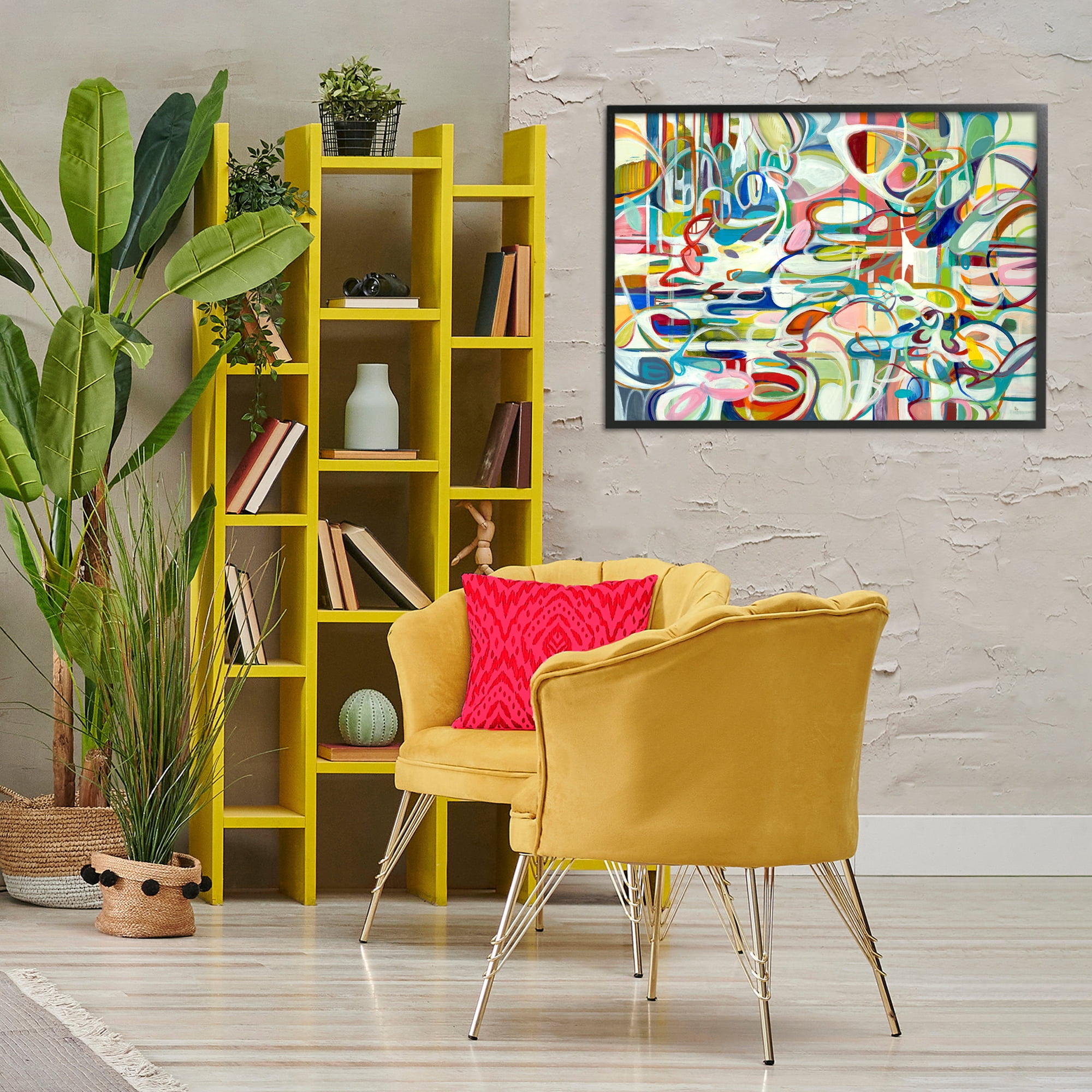 Stupell Industries Round Geometric Pattern Abstract Painting Black Framed Art Print Wall Art, 30 x 20