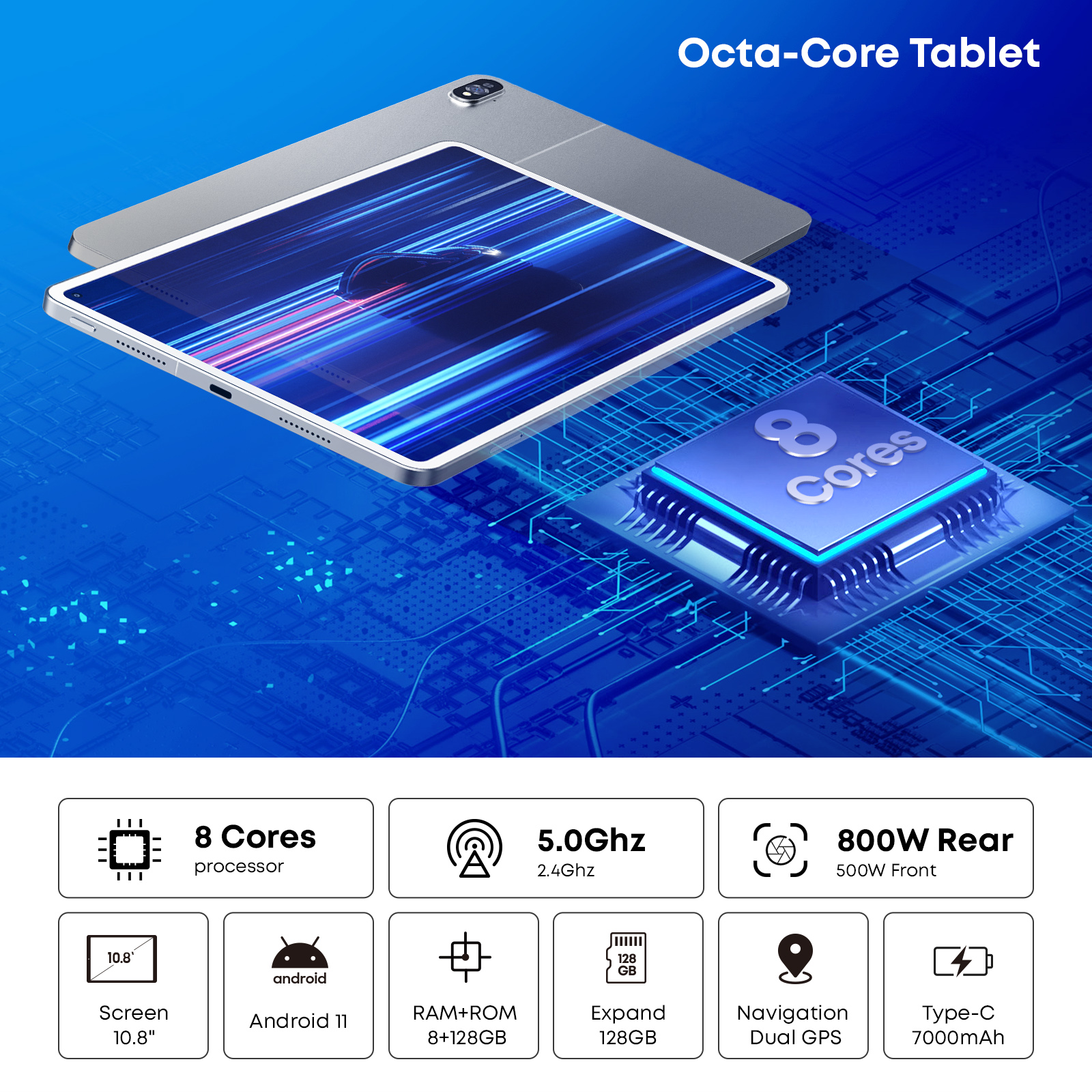 CHUWI Hipad Pro 10.8" Gaming Tablet 8GB+128GB MT8789V Octa-Core 2.0Ghz,Dual SIM/4G LTE+5G WiFi,Android 11,2 in 1 Tablet Laptop,GPS,2560x1600 IPS With Keyboard and Stylus Pen