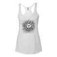 thumbnail image 2 of Wild Bobby Radiating Sun Puff Print Fashion Tri-Blend Racerback Tank Top, Heather White, Medium, 2 of 6