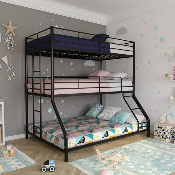 DHP Metal Triple Bunk Bed, Twin/Twin/Full, Black