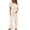 Beige, variant on Women's Striped Two Piece Set, Crew Neck Top with Pocket and Drawstring Waist Wide Leg Pants, Cotton Linen Loungewear Set, Summer Casual Outfits for Women-Beige