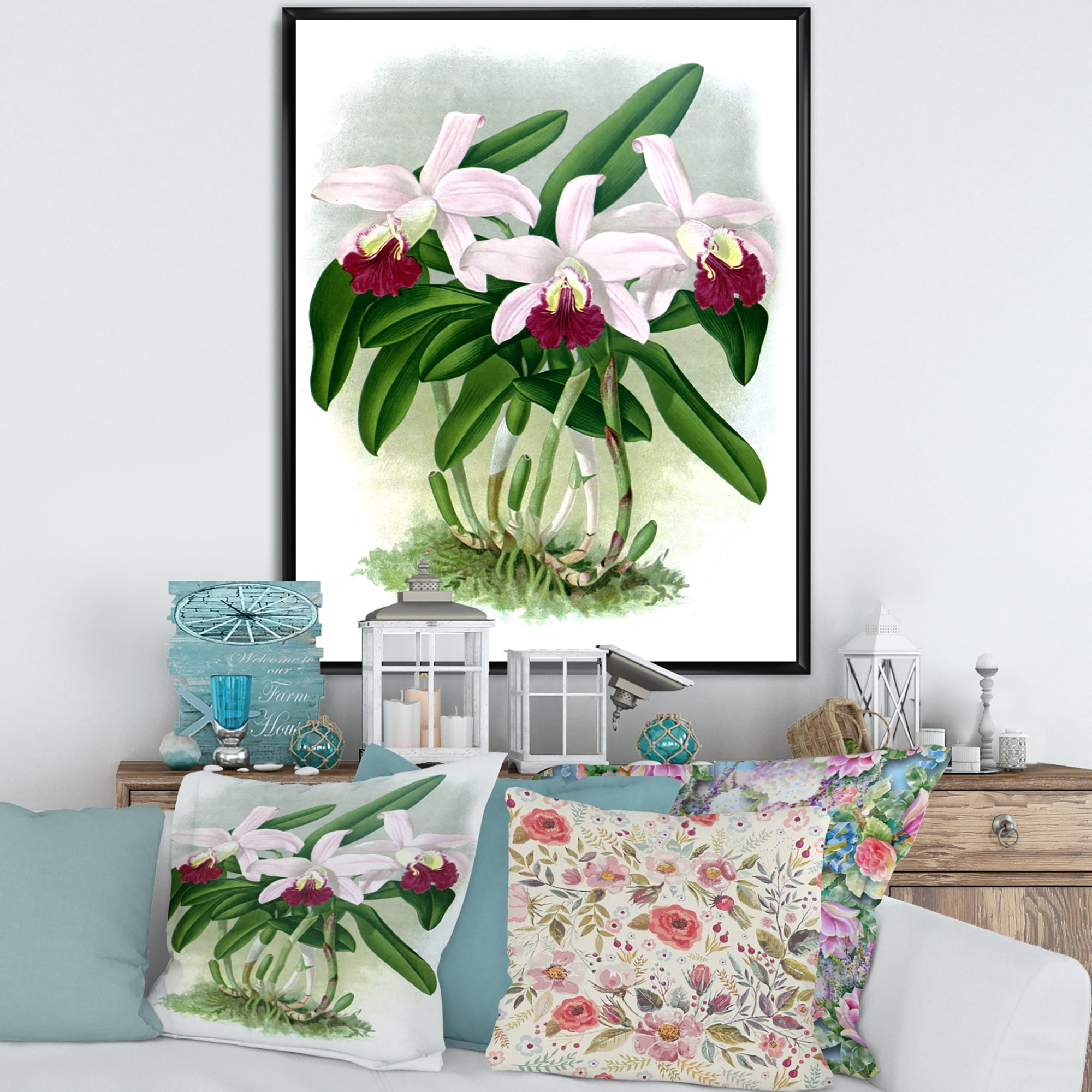 Designart 'White Vintage Orchid Flower I' Traditional Framed Canvas Wall Art Print