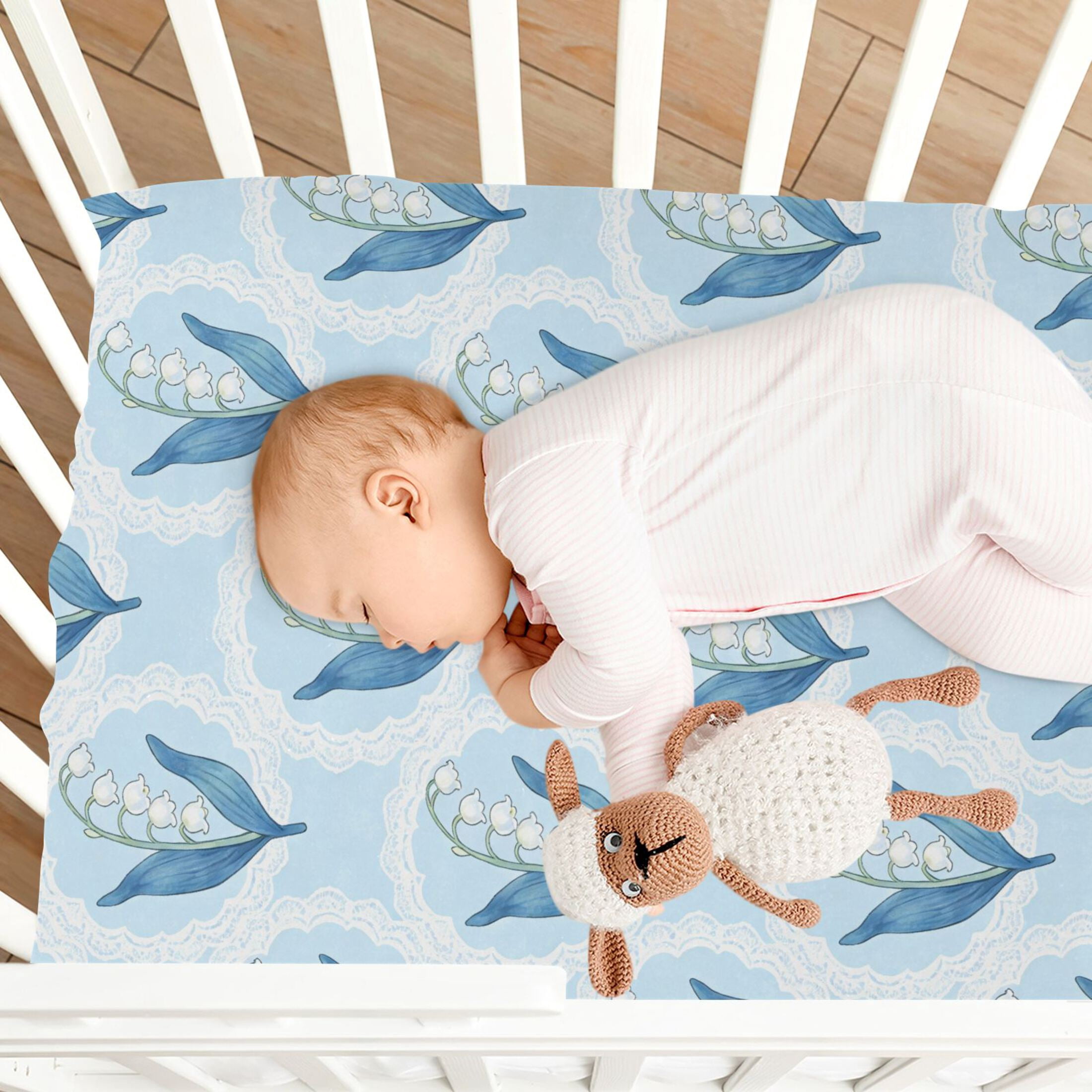 Baby Essentials 52”x 28”- Standard Cotton-like Modal Elastic- Bluebell Design Crib Sheets for Newborns and Toddlers