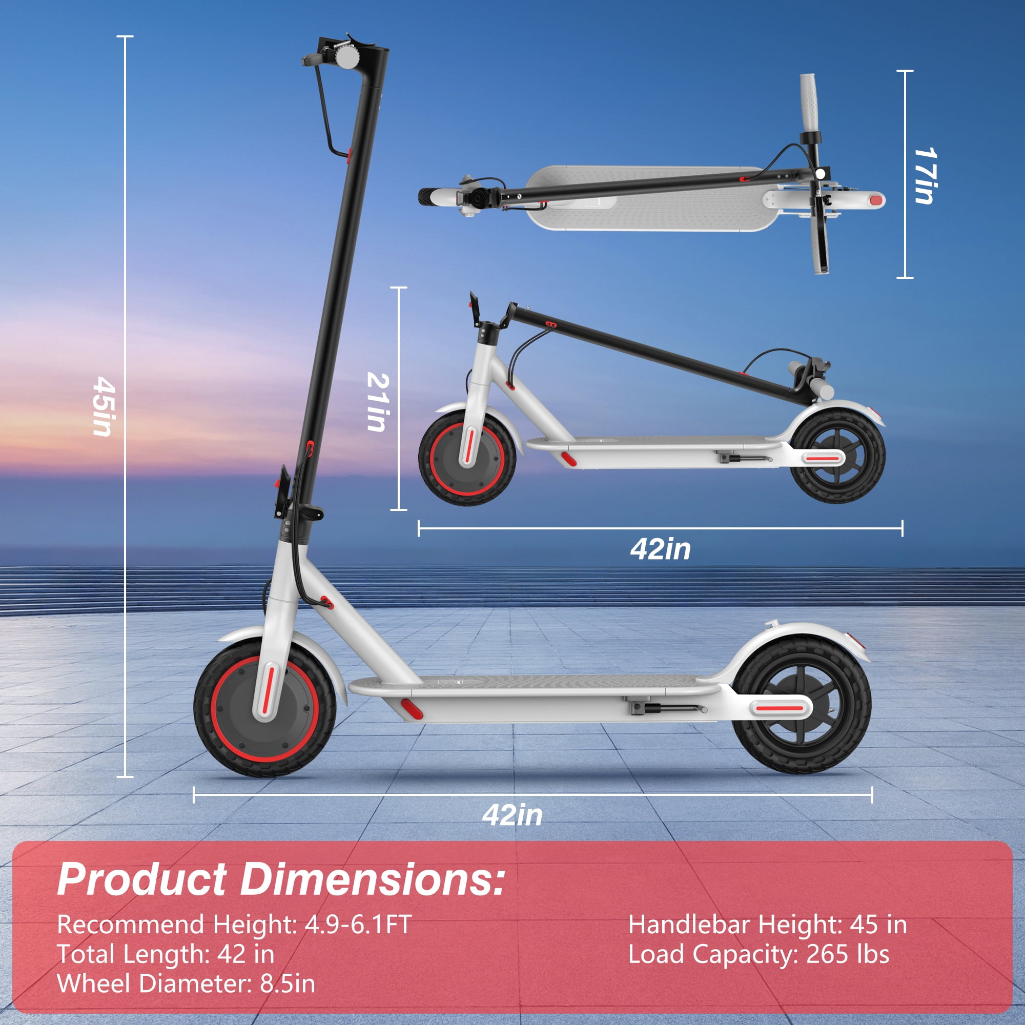 AOVOPRO WHITE ES80 350W 8.5' Foldable Electric Scooter for Adults and Child, 21 Miles Range UL2272