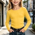 thumbnail image 2 of biudgviw Girls Long Sleeve Shirts Casual Crewneck Soft Base Layer Kids Textured Comfortable Undershirts for Everyday Wear(Yellow,12-13 Years), 2 of 7