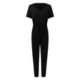thumbnail image 3 of Baqcunre Jumpsuits for Women Womens Summer Casual Deep V Neck Short Sleeve Wrap Drawstring Waist Jumpsuit Romper Jumpsuits for Women Dressy One Piece Jumpsuits for Women, 3 of 4