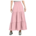 thumbnail image 6 of CUZIBR Youth Girls Skirts Bohemian Solid Color High Waist Casual Ruffled Tiered Flowy Breathable Loose Fit Tunic Long Skirt Summer Comfortable A-Line Vacation Beach Dailywear,Pink,14-15 Years, 6 of 7