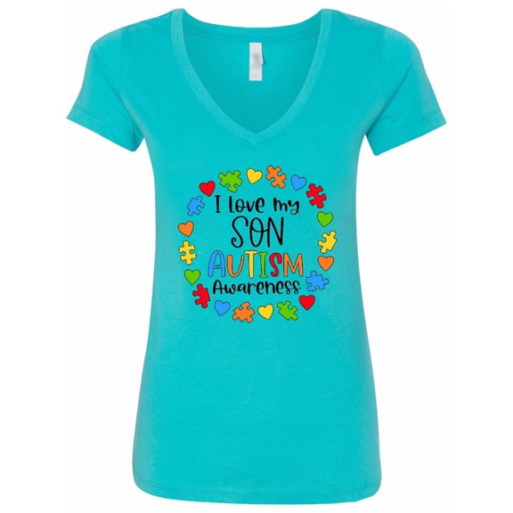 Inktastic I Love My Son Autism Awareness Women's V-Neck T-Shirt