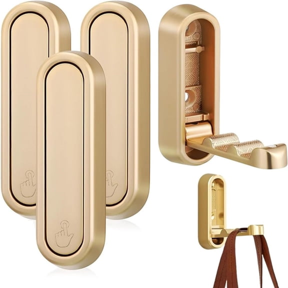4PCS Gold Foldable Wall Hooks, Metal Foldable Hooks Wall Wount for Bathroom, Kitchen, Bedroom – Space-Saving, Foldable Wall Hooks for Towels, Coats, Bags, Easy Installation