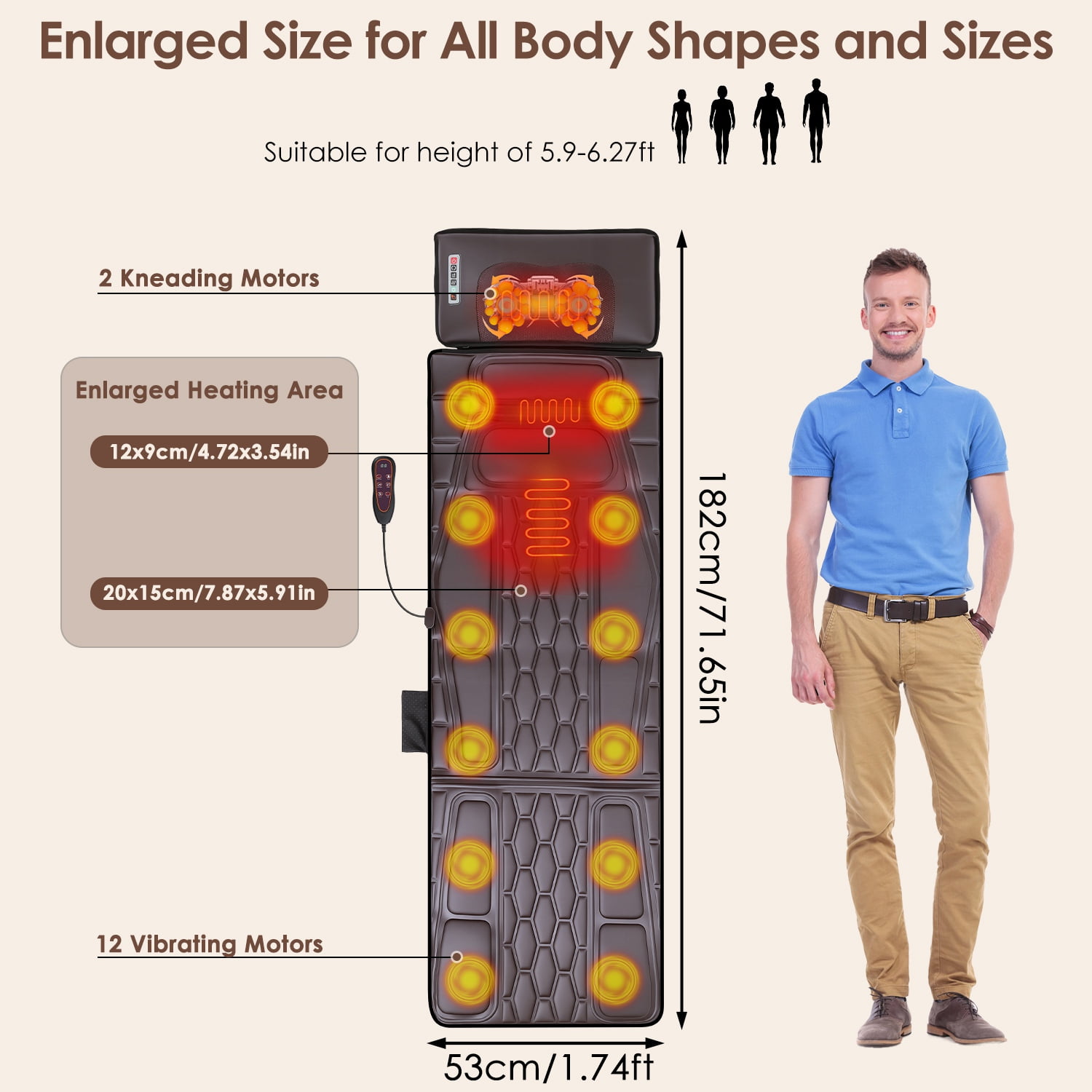 Imountek PU Leather Full Body Massage Mat with Heat Timer, Multifunctional Electric Massage Chair Pad with Shiatsu Neck Massager Carry Bag Earplugs Anti-Slip Bottom for Home